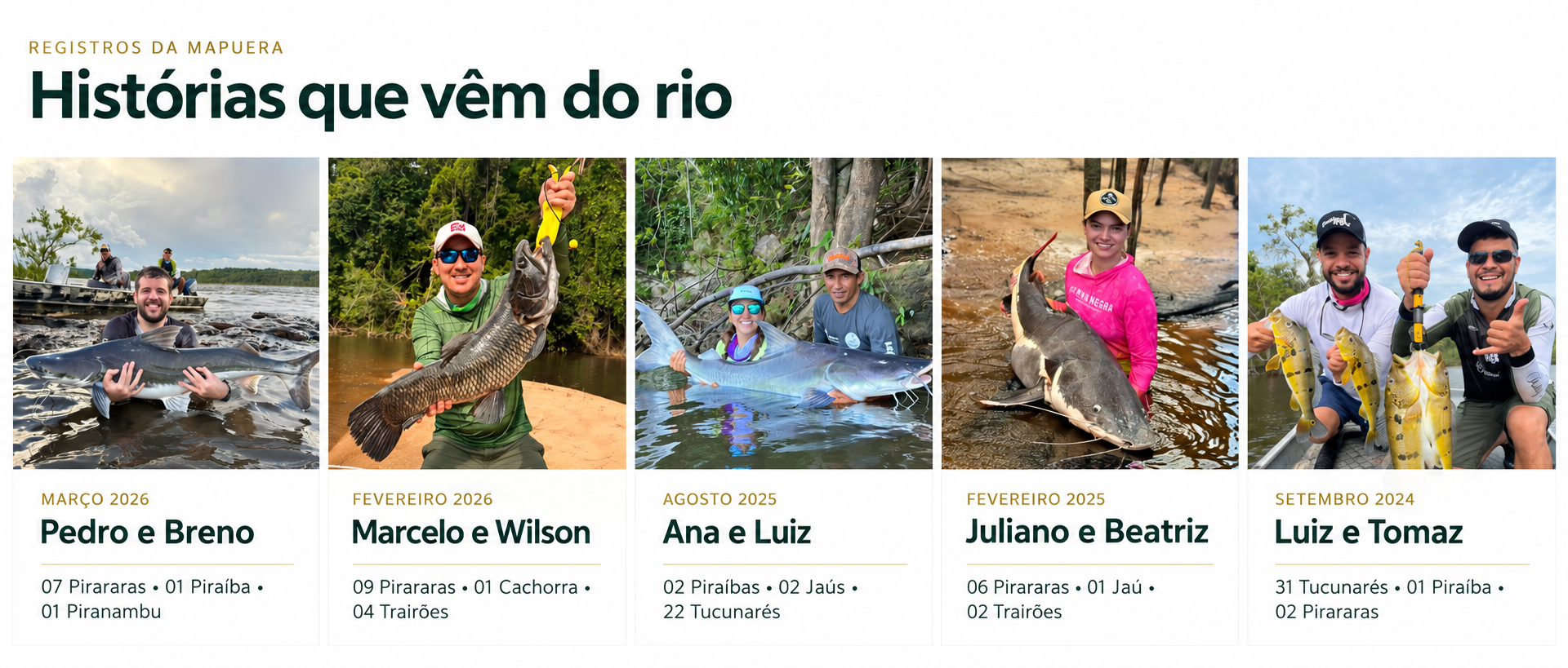 Capturas de clientes da Mapuera por data: pirararas, piraíbas, tucunarés e mais